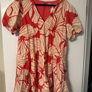 Hutch Red and Cream Puff Sleeve Mini Sundress